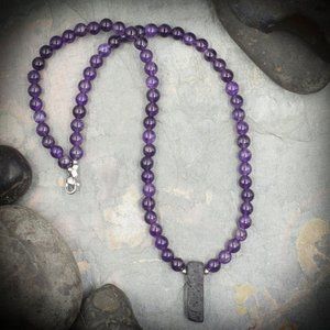 Amethyst and Lava Rock Aromatherapy Necklace